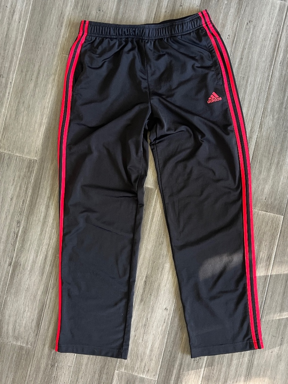 Adidas 3 Stripes Black & Red Track Pants Sweatpants L